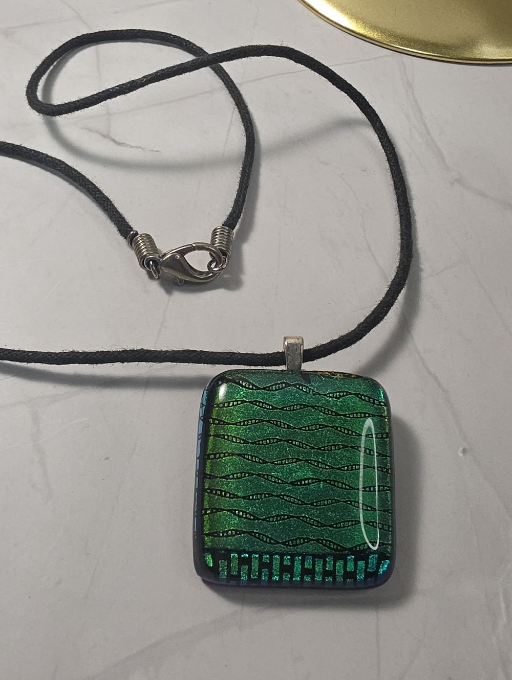 Handmade Green Dichroic Glass Pendant Necklace